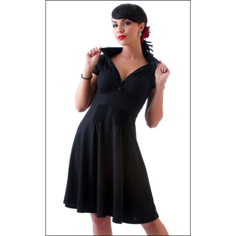 Rock Steady Pinup Fit & Flare Black Swing Dress Small